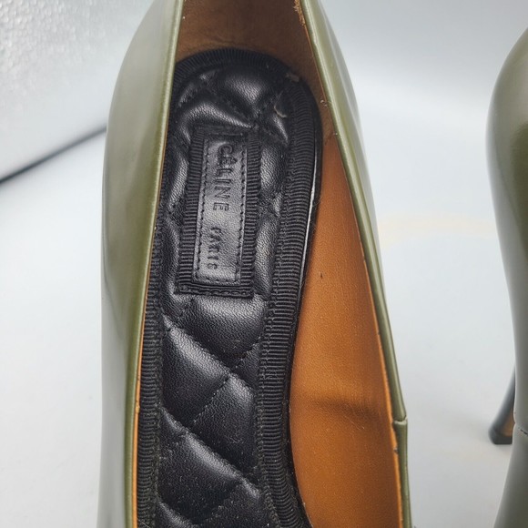 CELINE women heels pumps army green leather pointed toe SIZE US 5.5 EUR 36.5 - Picture 7 of 12